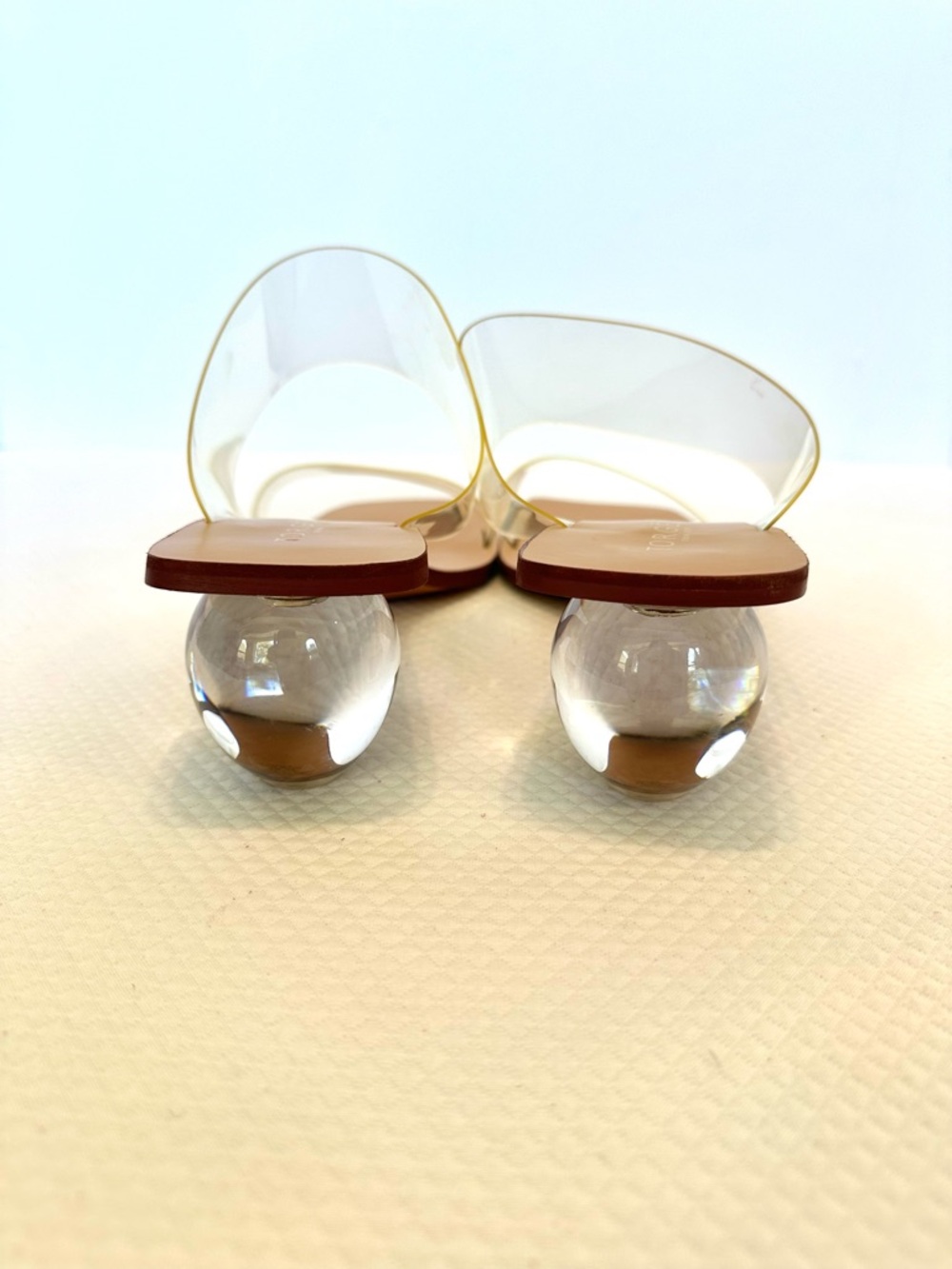 Torgeis NY “Chantal” Clear Straps & Ball Heel 2.5 inches NWOT fits like 10 wide - Picture 2 of 8